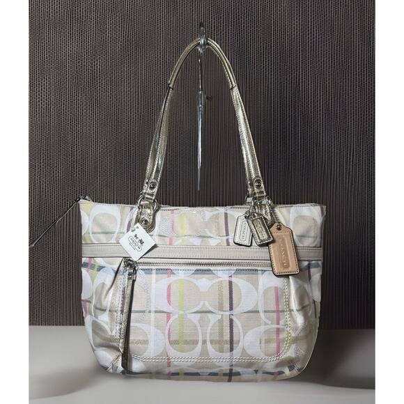 Coach Handbags - NWT Coach Poppy Signature Ivory Gold Tattersall Sequined Glam Tote Purse 19871